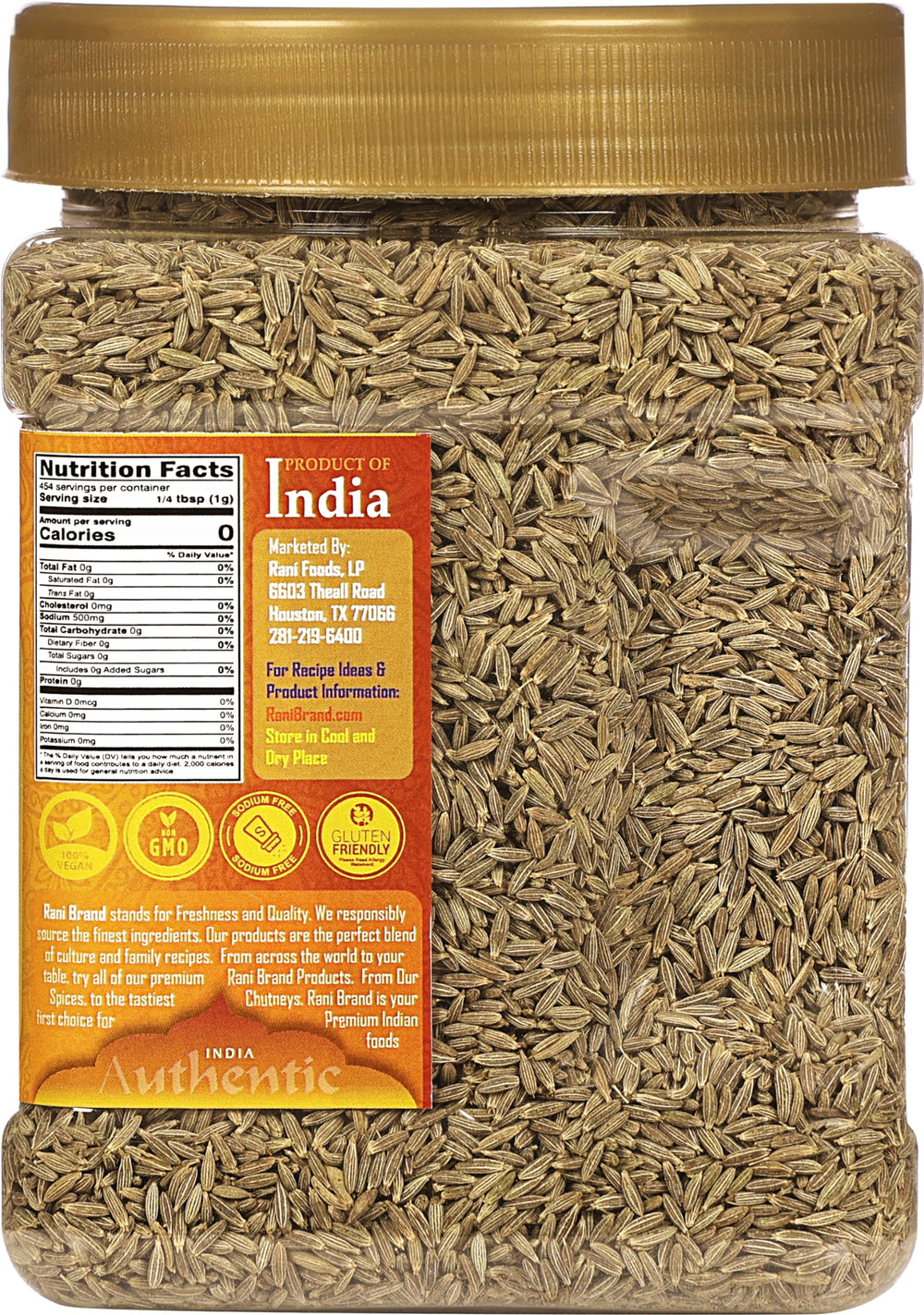 Rani Brand cumin seeds on spoon indicating easy portioning for recipes