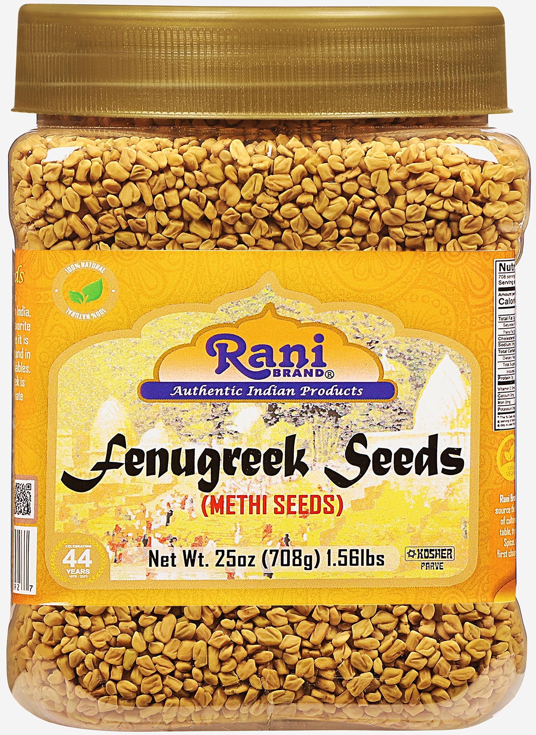 Rani Brand fenugreek 25oz jar front view showing packaging and label benefits