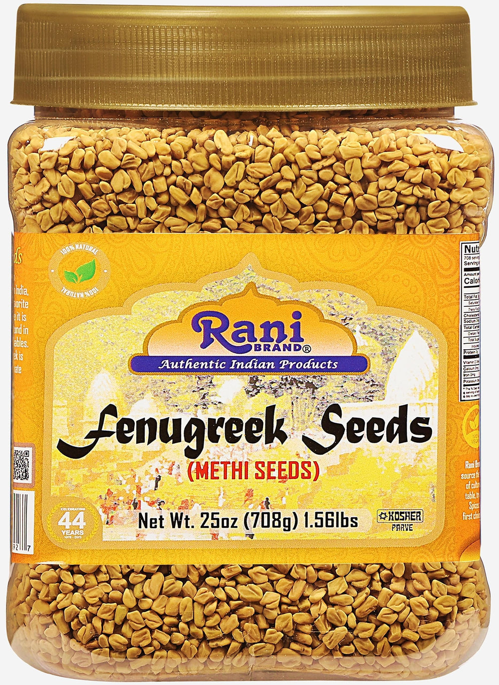 Rani Brand fenugreek 25oz jar front view showing packaging and label benefits