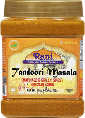 Rani Brand front jar showing tandoori masala label and clear PET jar for pantry convenience