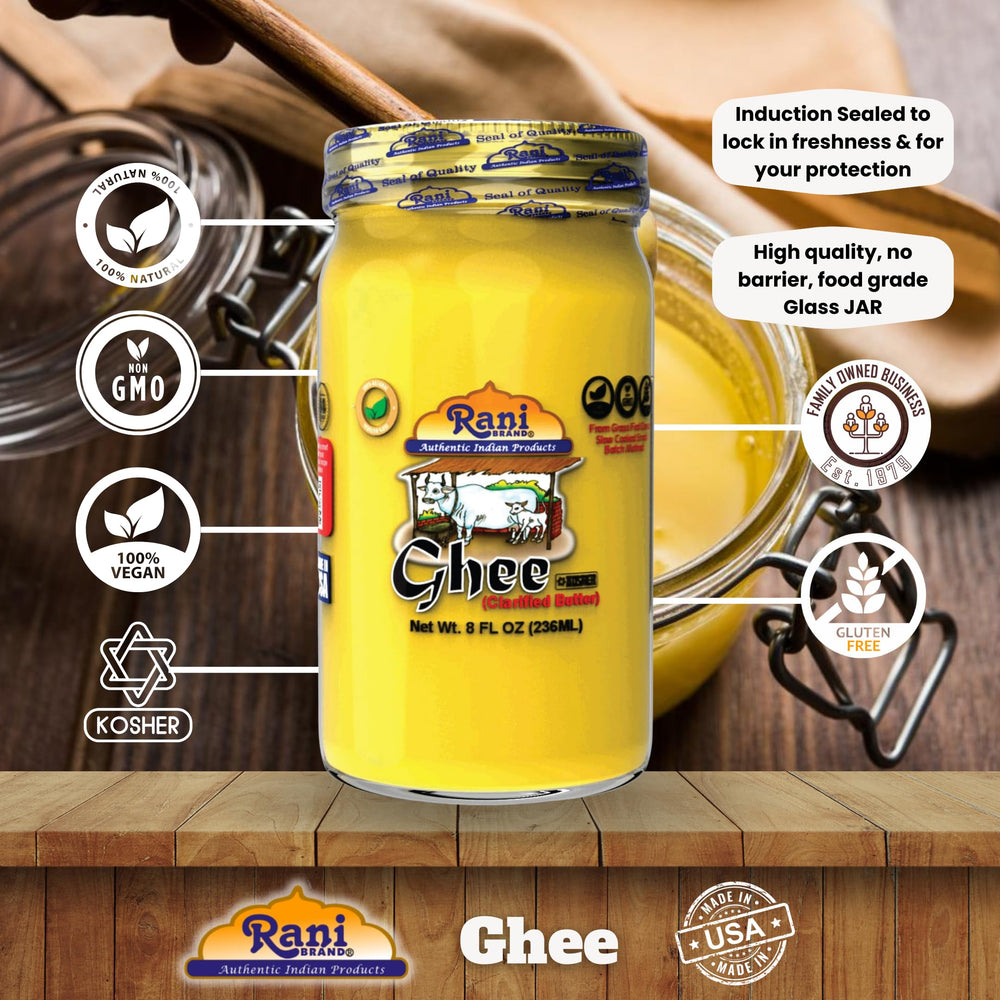 Rani Brand ghee closeup golden color highlighting natural purity