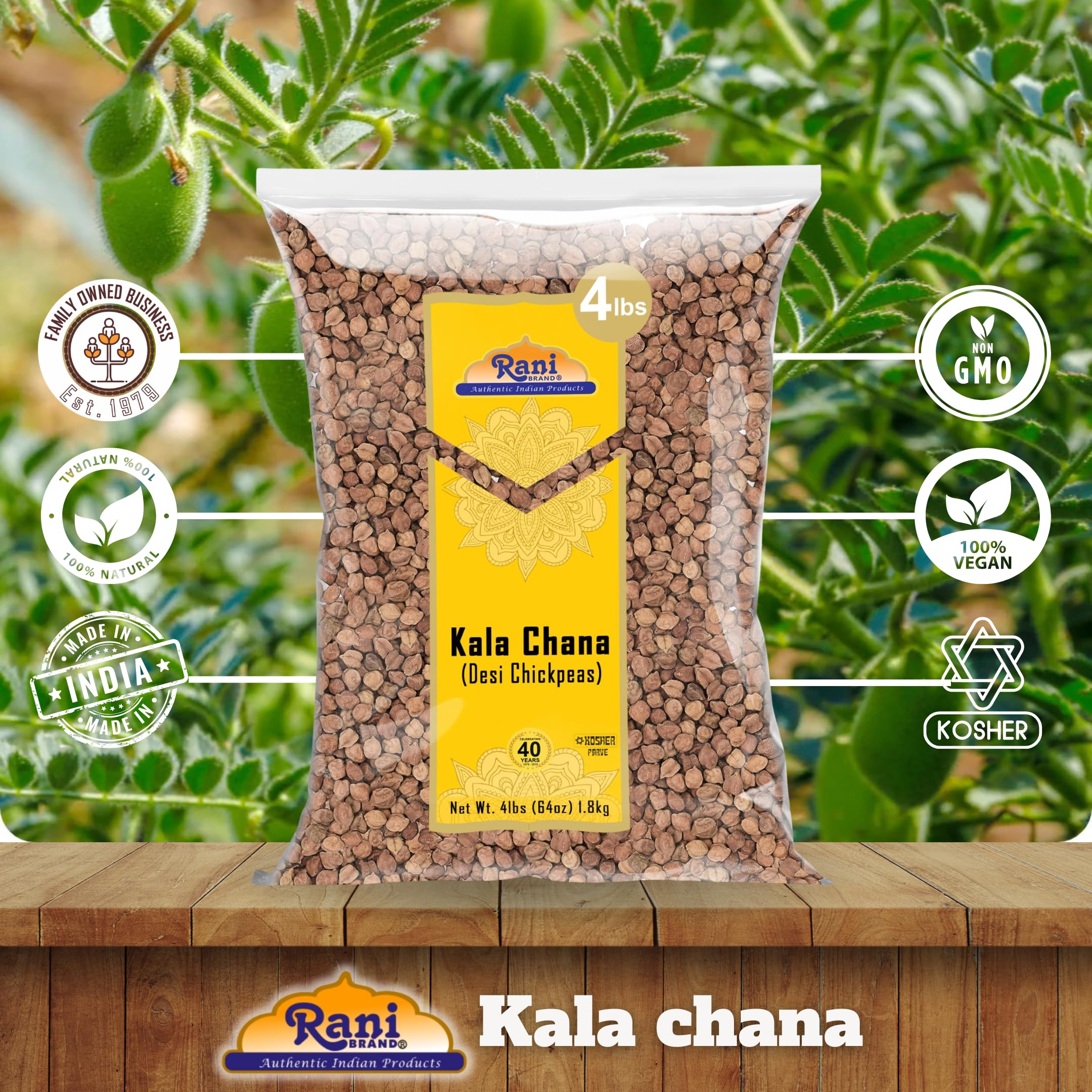 Rani Brand cooked kala chana curry plated, showcases rich color and restaurant-style appeal