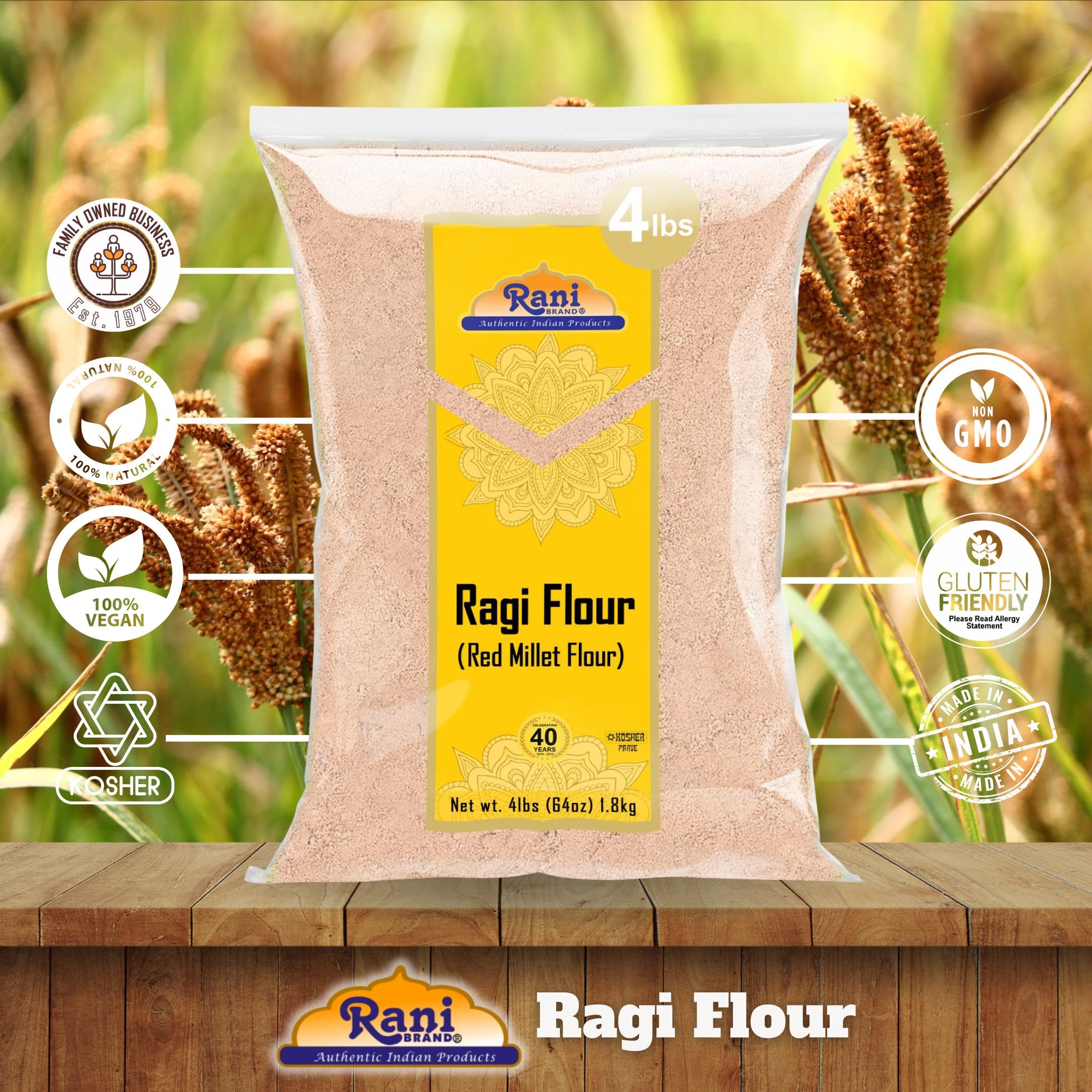 Rani Brand close-up of ragi flour texture highlighting natural stone-ground quality