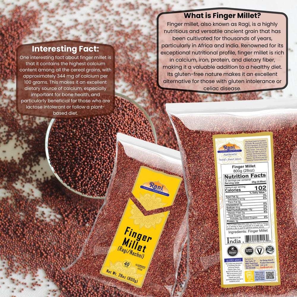 Rani Brand ragi next to tablespoon for scale to illustrate serving size