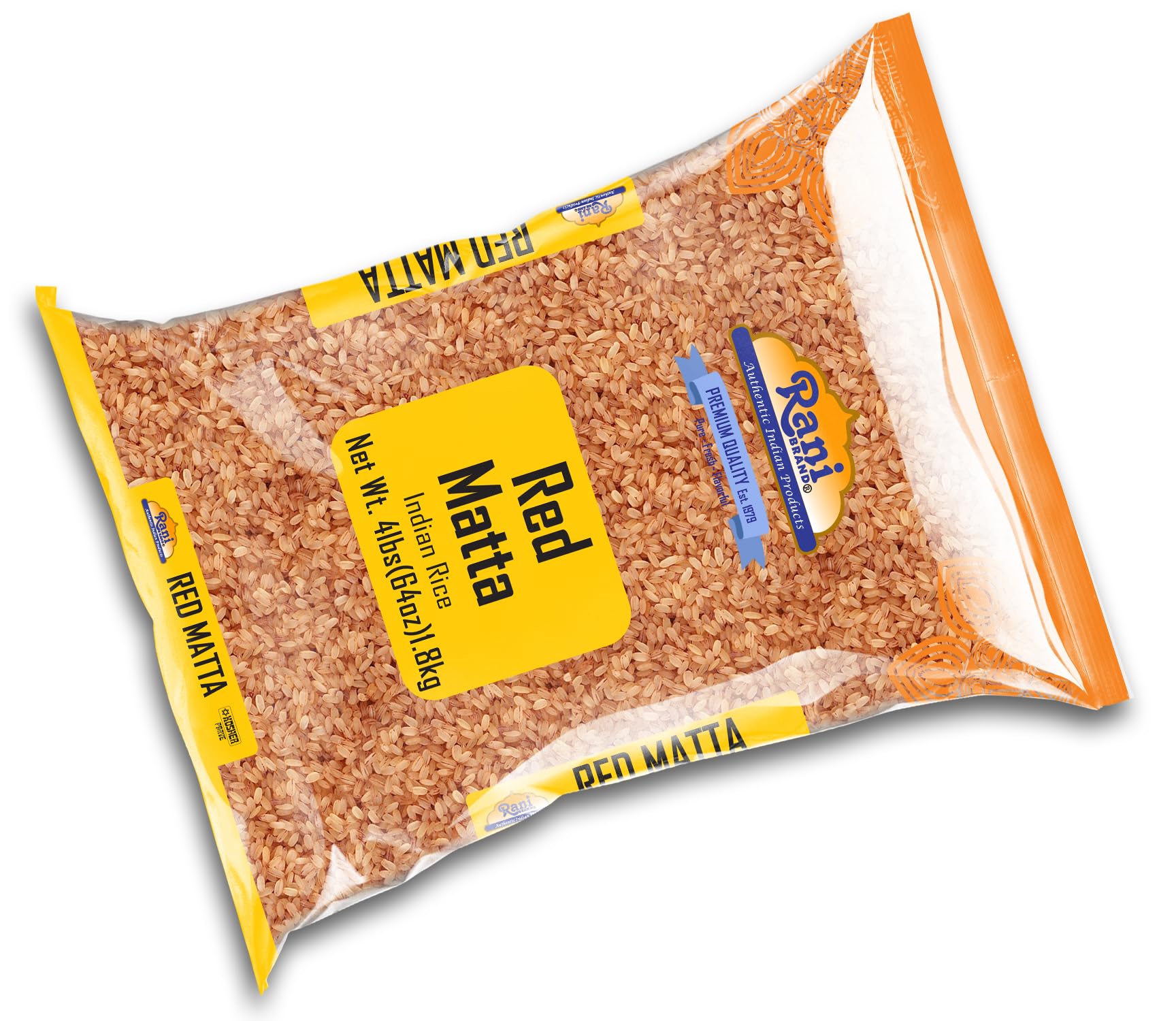 Rani Brand bag beside measuring cup to show 4lb size and portioning