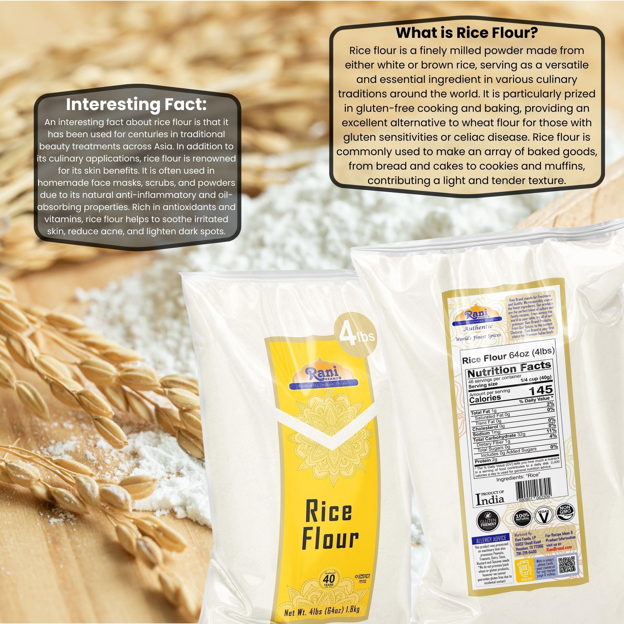 Rani Brand bowl and spoon with flour ready to use, convenient prep benefit
