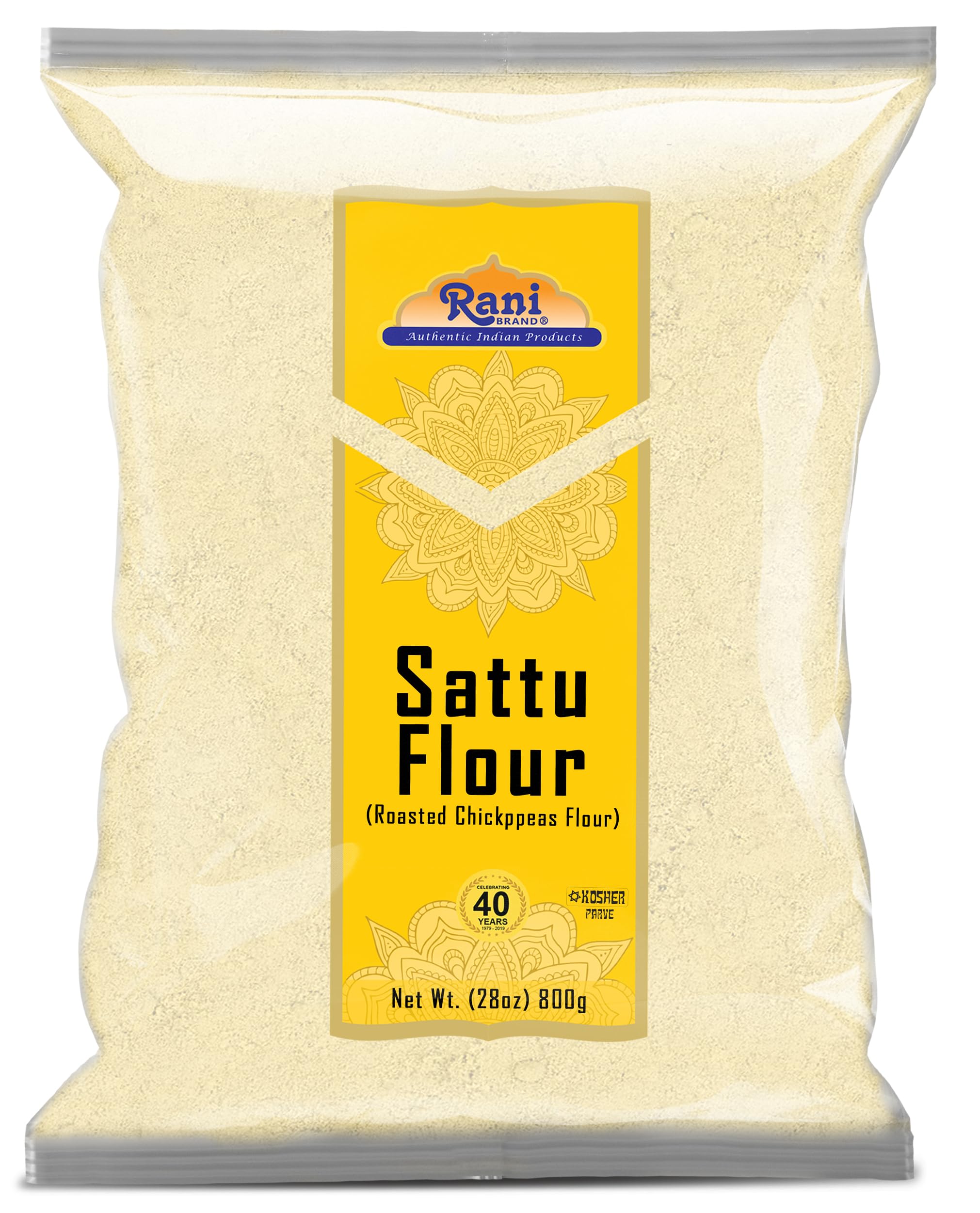 Rani Brand front packaging showing 28oz sattu flour and benefits