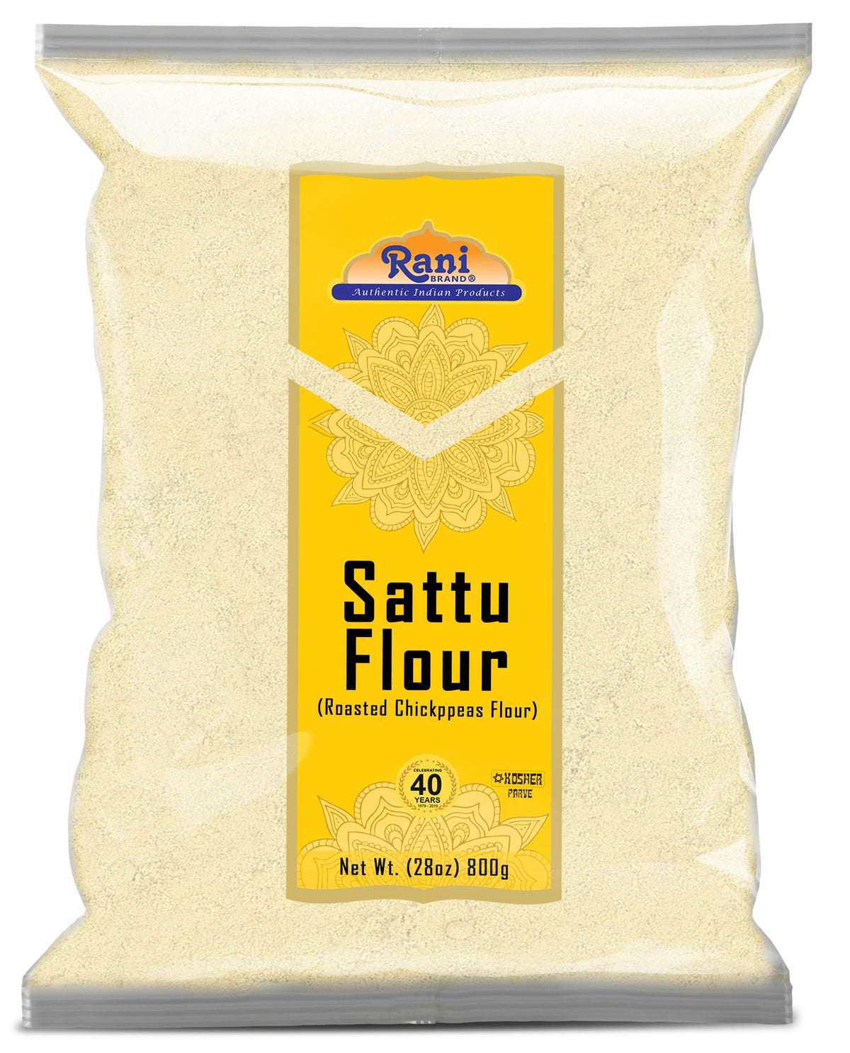 Rani Brand front packaging showing 28oz sattu flour and benefits