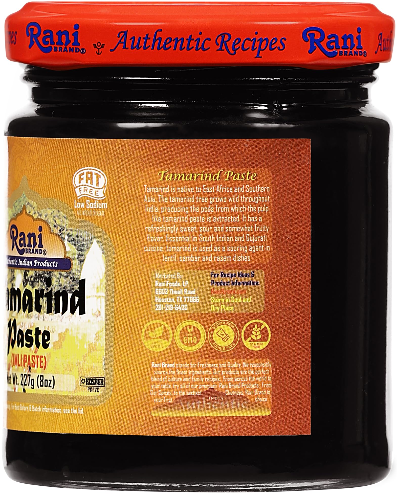 Rani Brand 8oz jar next to measuring spoon illustrating compact size