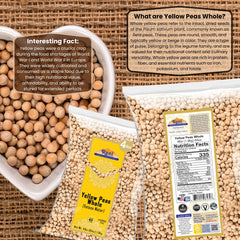 Measuring cup of Rani yellow peas beside ruler showing bulk 64oz scale benefit
