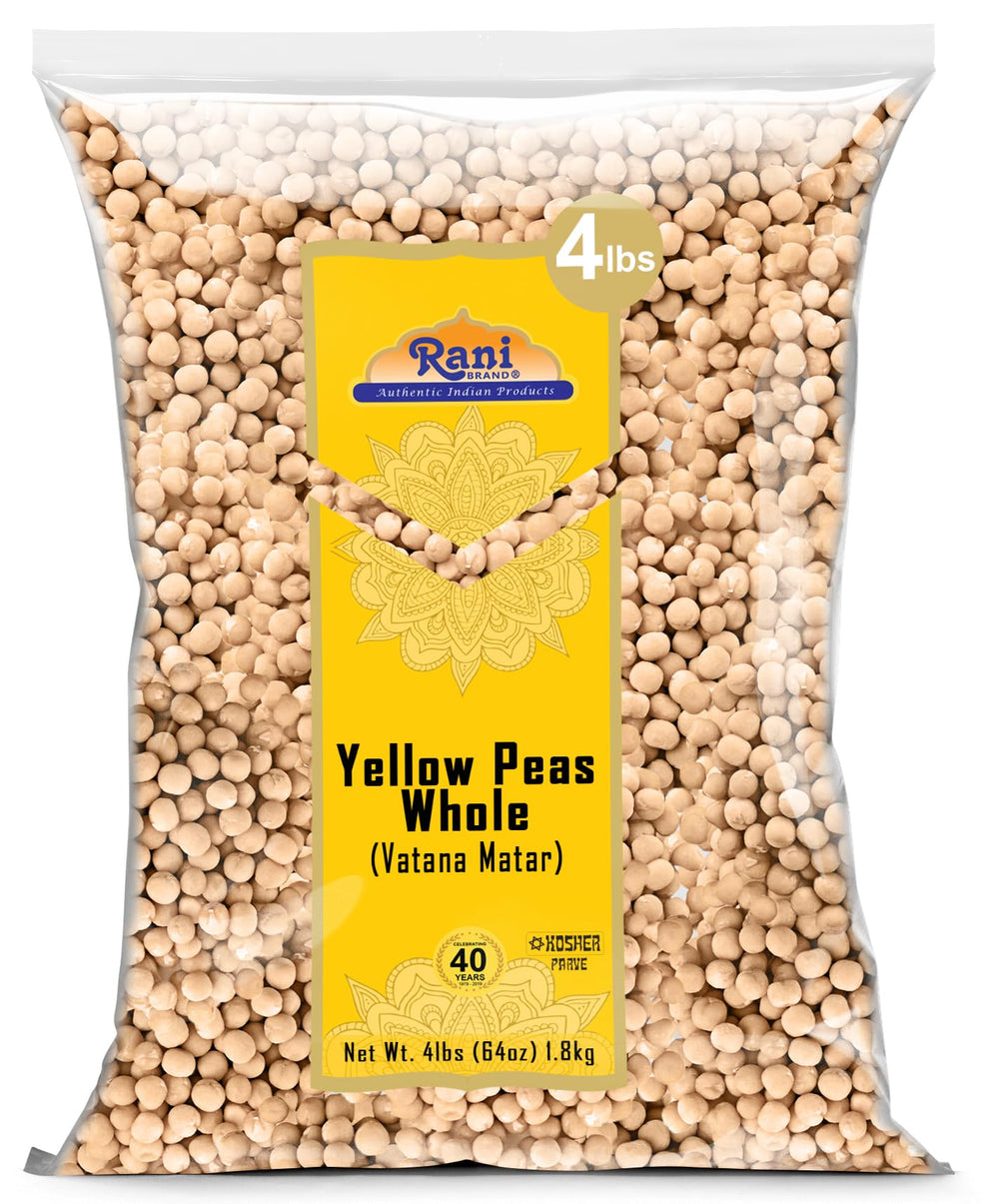 Rani Brand front packaging of 64oz yellow peas showing bulk size and branding benefits