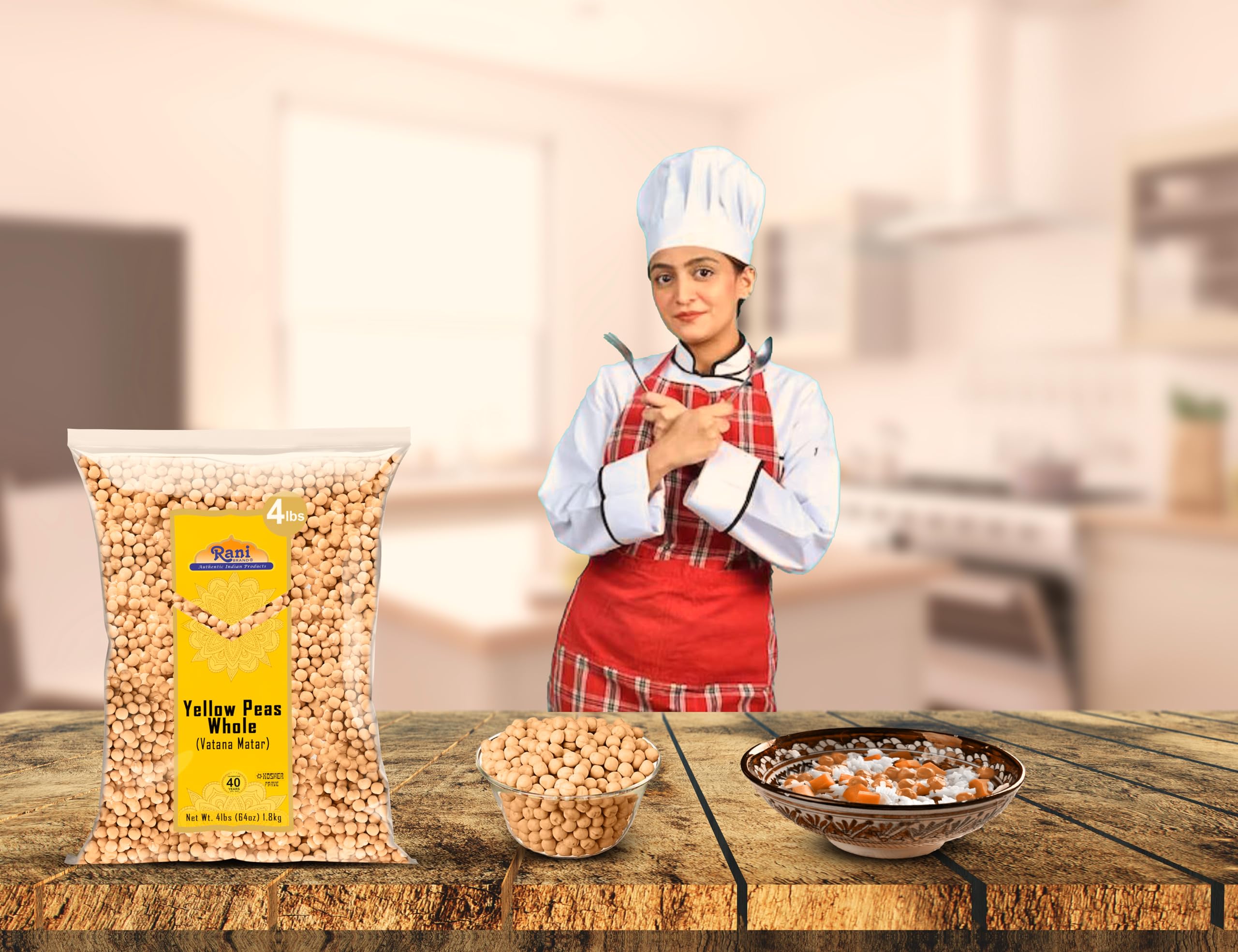 Wooden spoon scooping Rani yellow peas to show portion and easy use