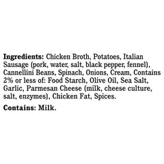 Rao's ingredients laid out: sausage, potatoes, Parmesan and greens for premium quality