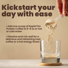 Rapid Fire iced hazelnut protein coffee in glass demonstrating cold refreshment and portability