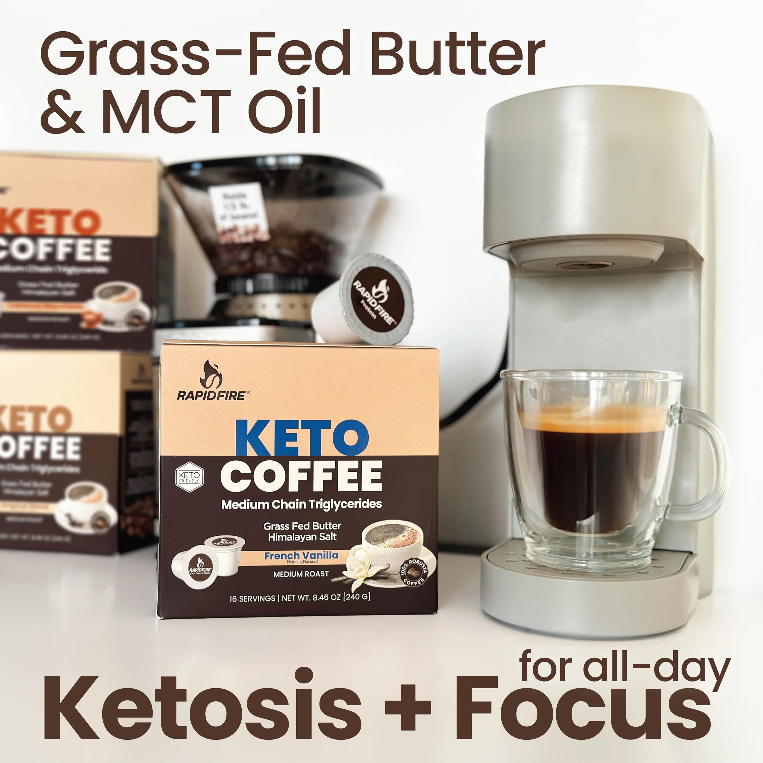 Rapid Fire keto coffee pod close-up highlighting pod design and convenience