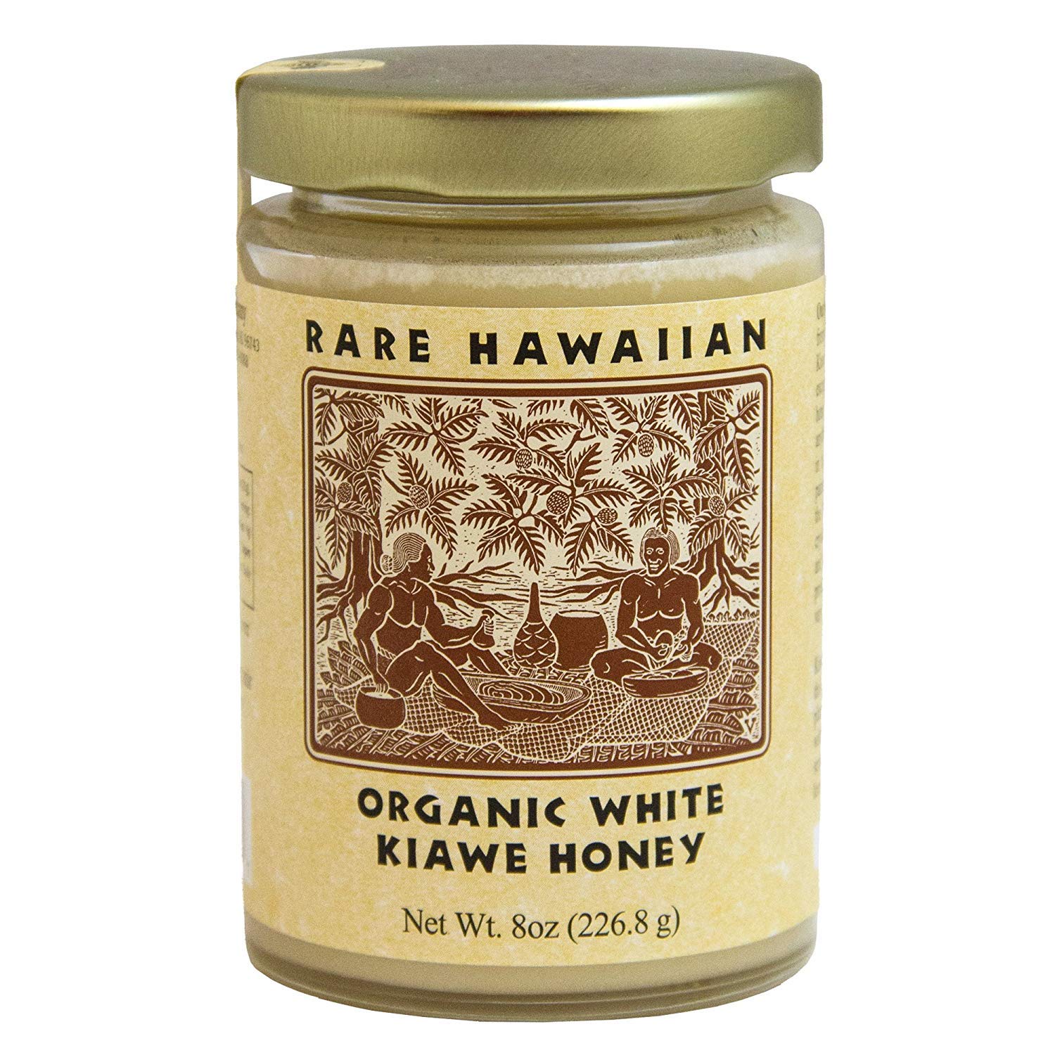 Rare Hawiian Honey jar front view showing pale creamy texture and organic label