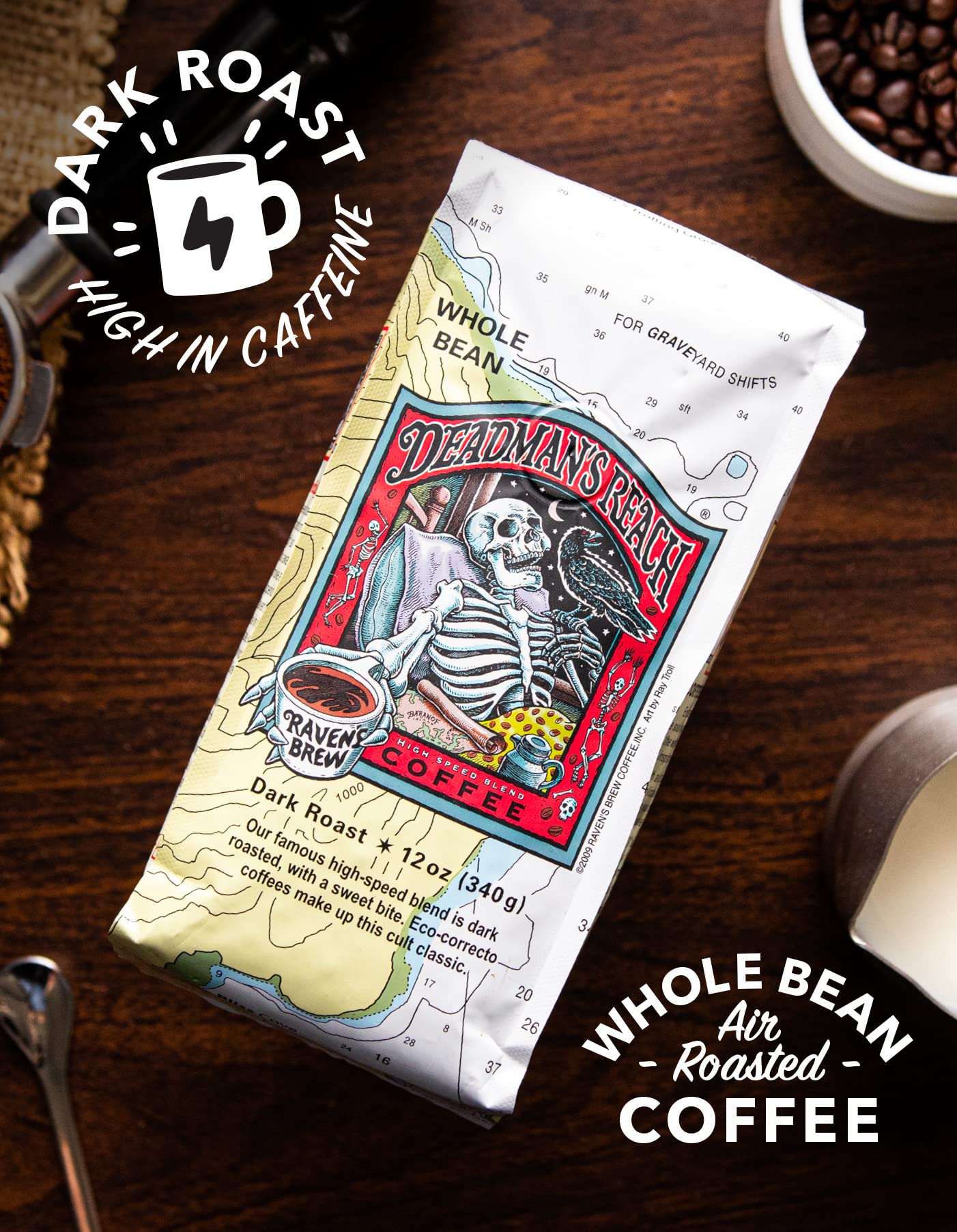 Raven's Brew whole beans close-up highlighting texture and roasting benefit