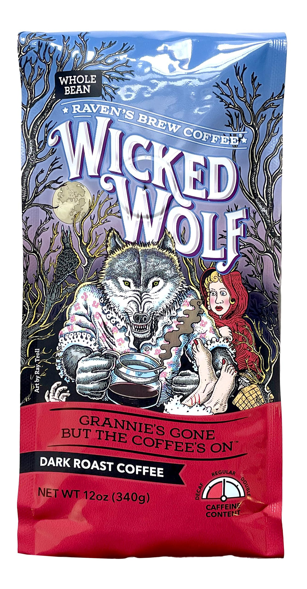 Raven's Brew Wicked Wolf front packaging showing brand and roast freshness