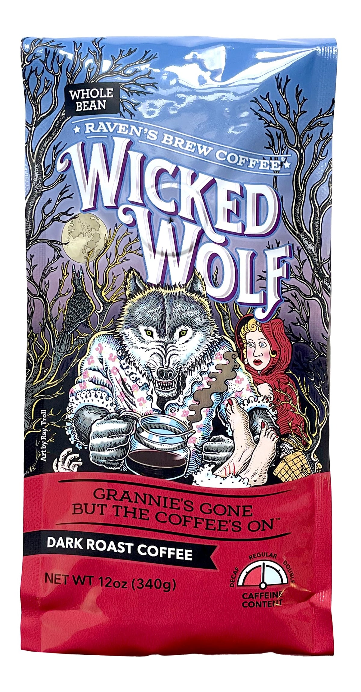 Raven's Brew Wicked Wolf front packaging showing brand and roast freshness