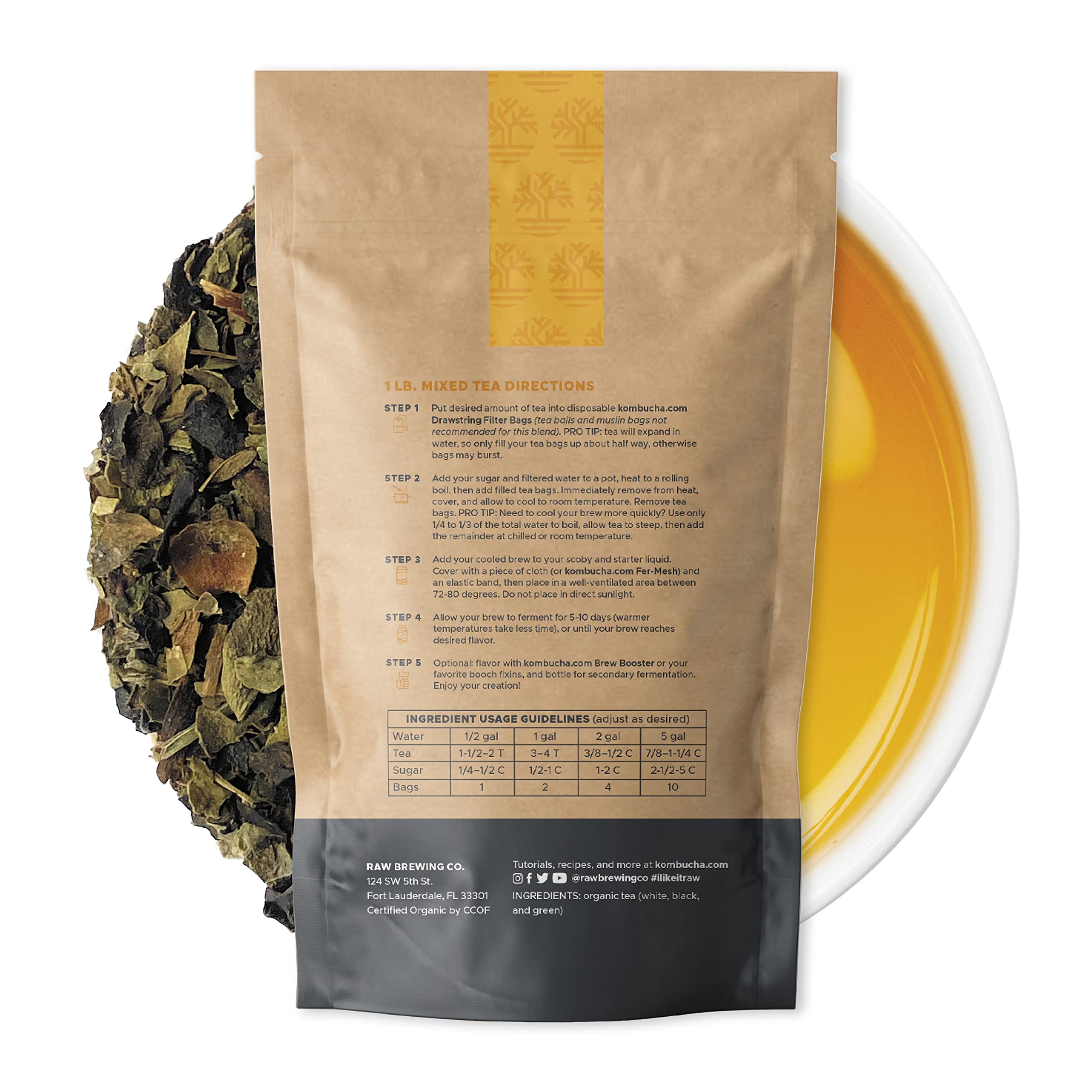 Raw Brewing Company loose leaf close-up texture highlighting whole-leaf nutrition for better SCOBYs
