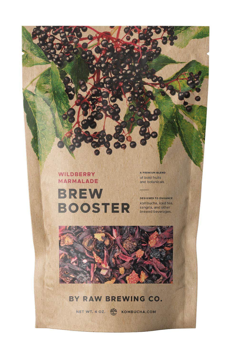 Raw Brewing Company pouch front view showing product branding and berry blend benefits