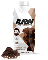 RAW bottle front view showing chocolate label and 30g protein benefit