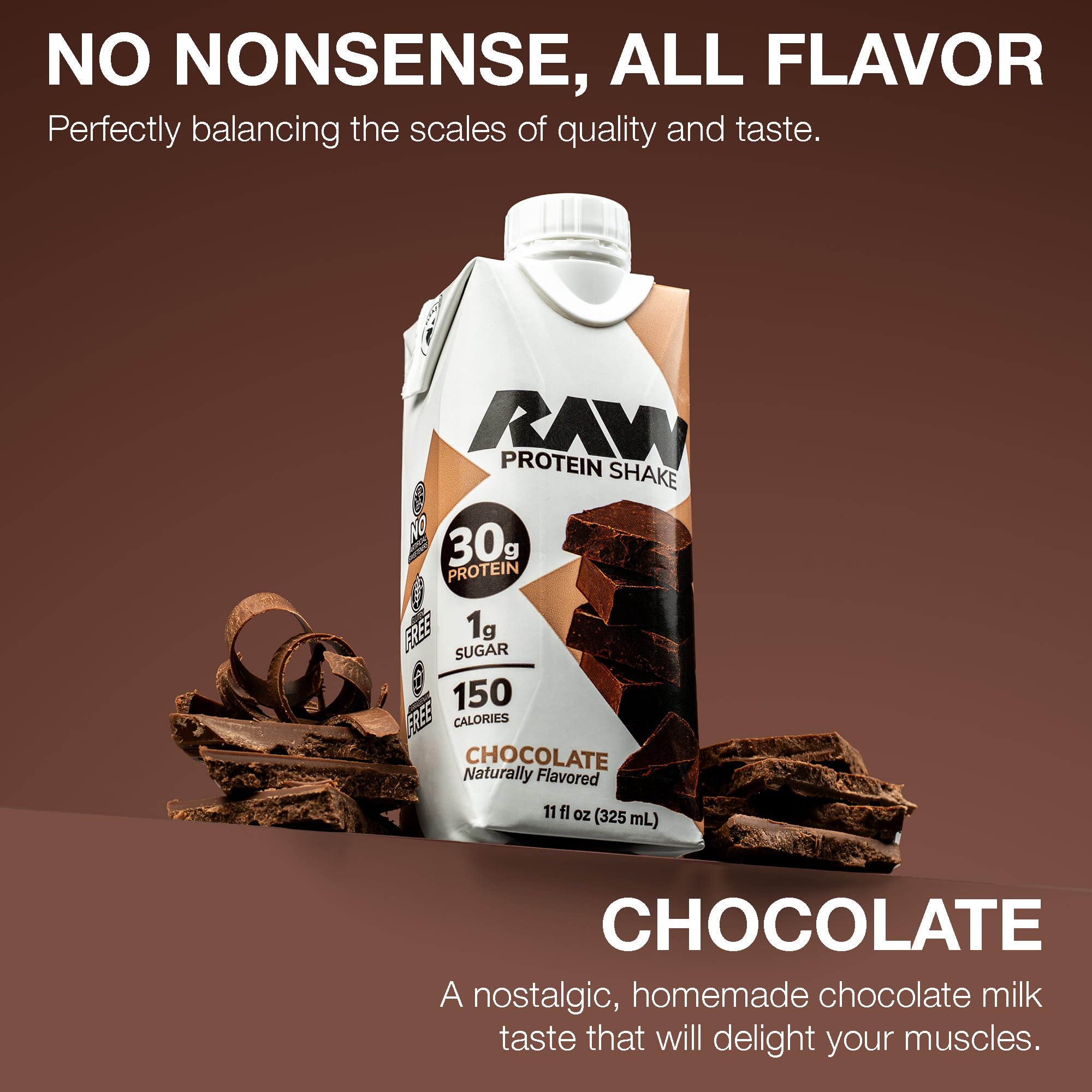 RAW pouring chocolate shake into glass for quick post-workout fuel