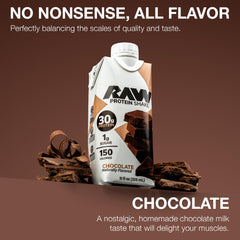 RAW pouring chocolate shake into glass for quick post-workout fuel