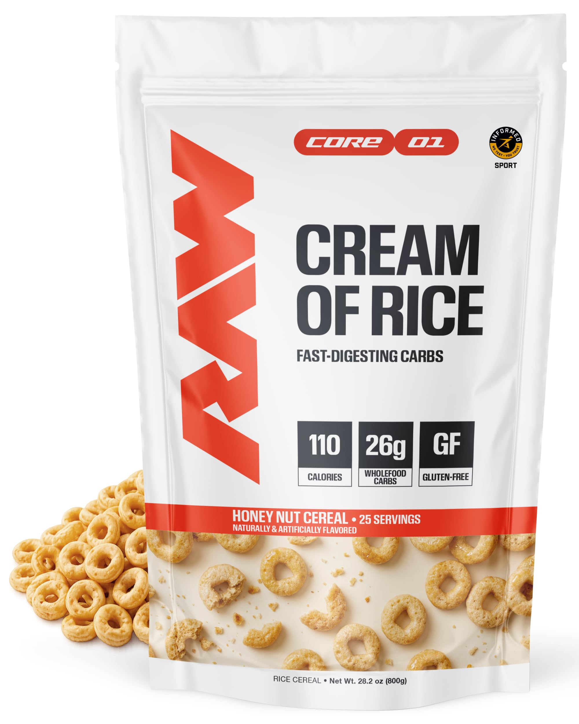 RAW front packaging showing 800g tub and honey nut flavor benefit clarity