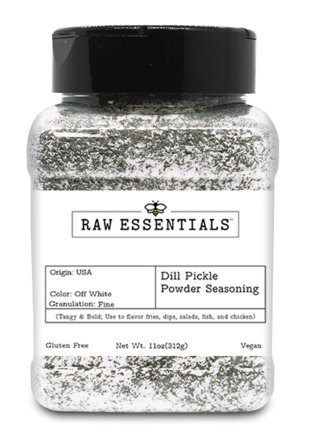 Raw Essentials front label showing 11 oz bottle and product name for clear identification