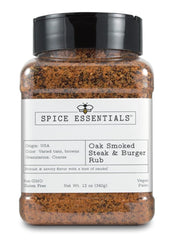 Raw Essentials front packaging jar showing 12 ounce label and smoky rub benefit