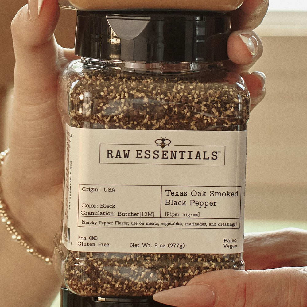 Raw Essentials finished steak sprinkled with smoked black pepper