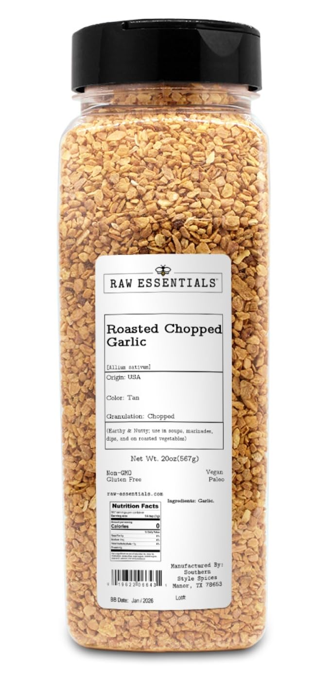 Raw Essentials front label showing product name and 20 ounce size, clear benefit: easy identification