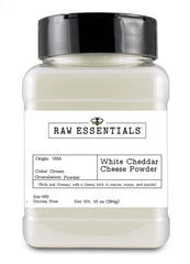 Raw Essentials bottle front view showing white cheddar packaging and easy use