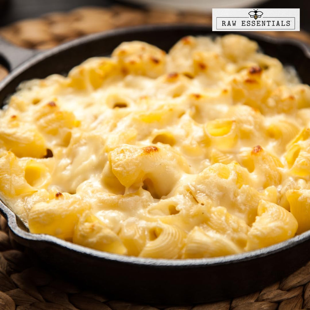 Raw Essentials seasoned popcorn illustrating bold cheddar flavor on snacks