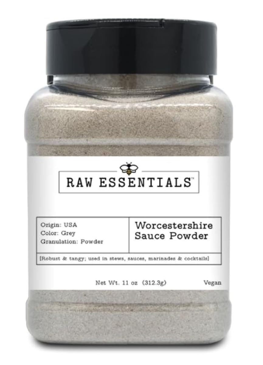 Raw Essentials front bottle view showing shaker and branded label, convenient seasoning