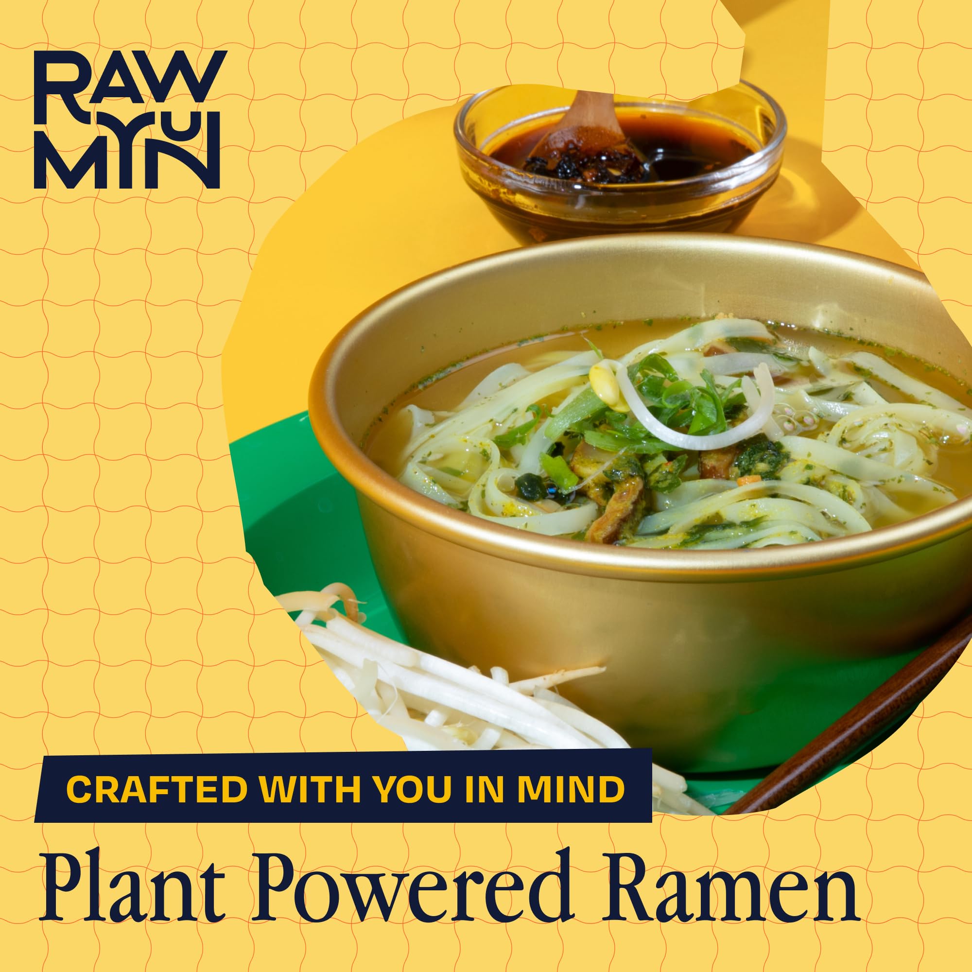 RAWMYUN label close-up showing gluten-free, vegan, and no-MSG claims