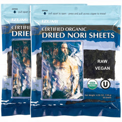 rawnori front packaging showing two 50-sheet resealable packs and organic label for bulk convenience