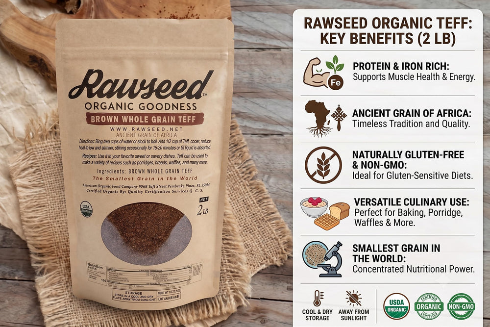 Rawseed teff close-up grain texture highlighting nutritional density