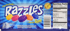 RAZZLES boxed pack of 24 bags displayed stacked for convenience and bulk gifting benefit