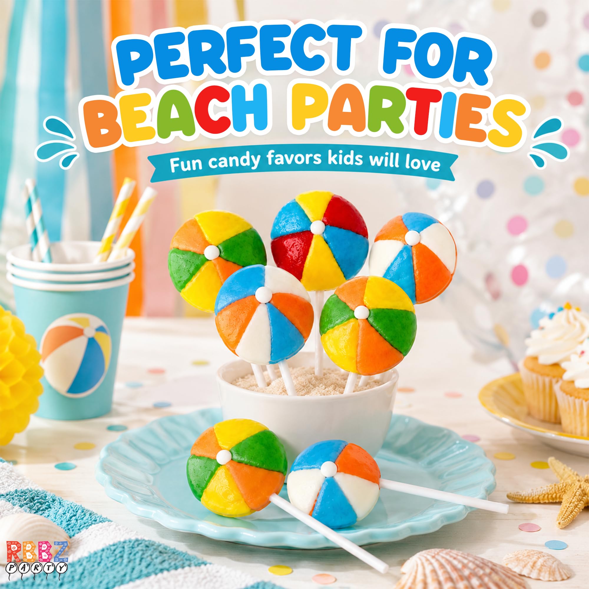 RBBZ Party lollipop held in hand to show scale and easy serving for kids and guests