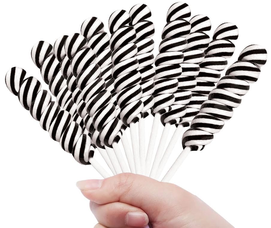 RBBZ Party front packaging showing 24 individually wrapped black twisty lollipops for easy serving