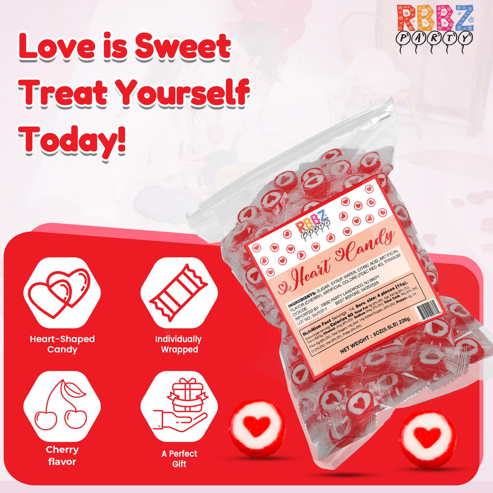 RBBZ Party close-up of heart candy surface highlighting smooth texture and color