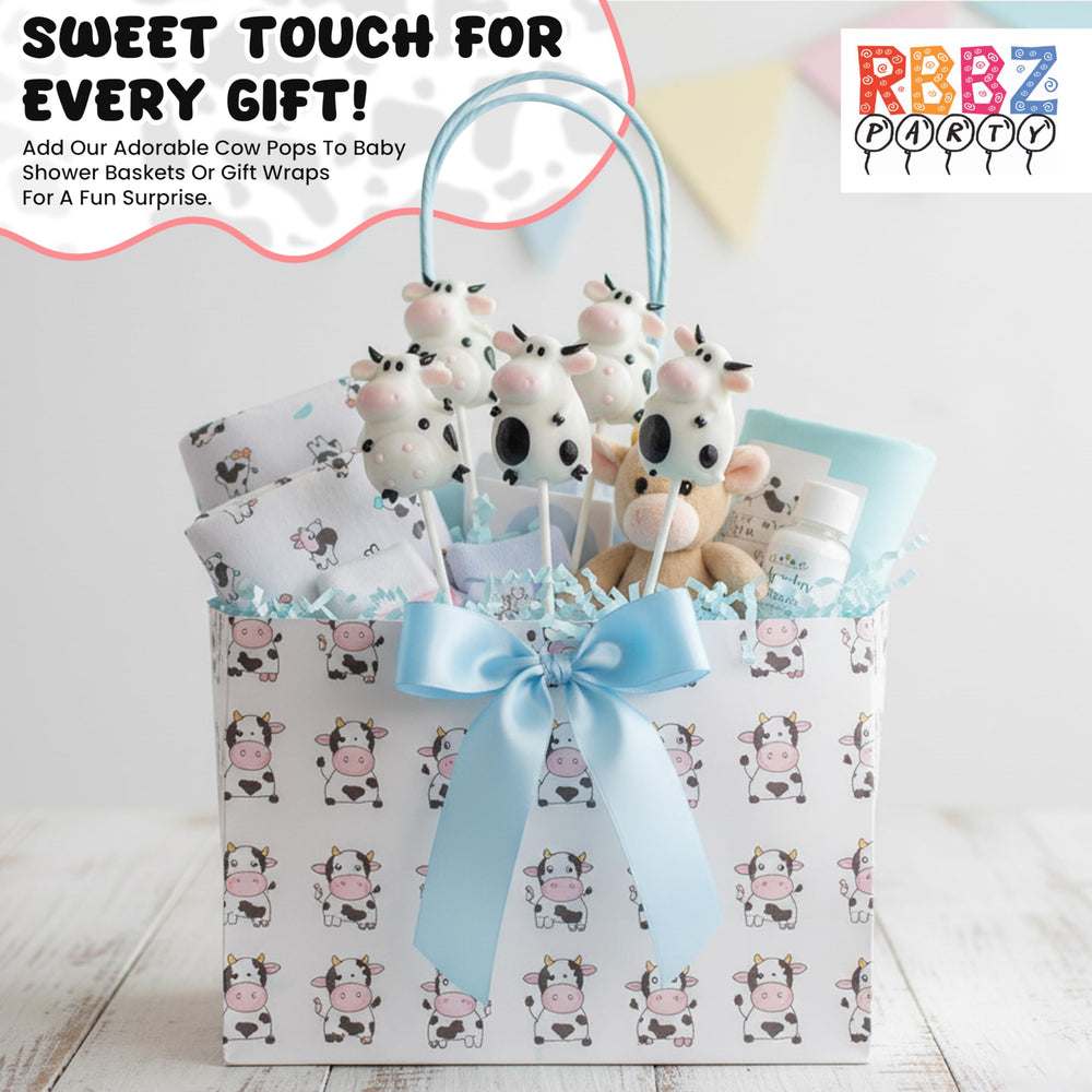 RBBZ Party hand holding a cow lollipop showing scale and kid-friendly size