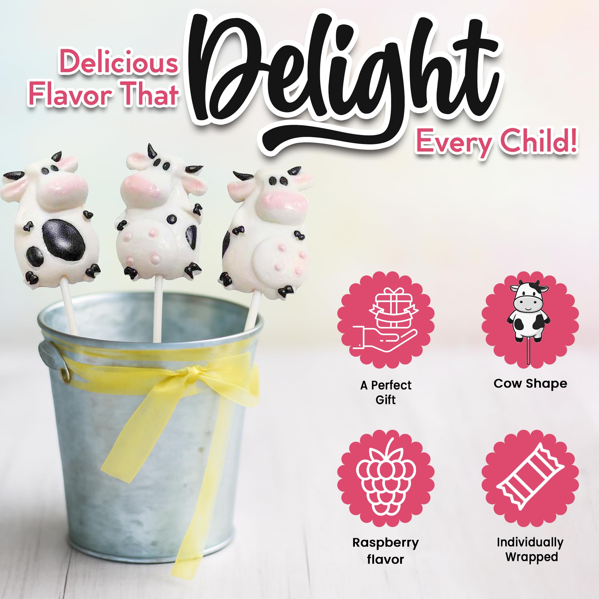 RBBZ Party cow lollipops arranged in a barnyard display adding themed atmosphere