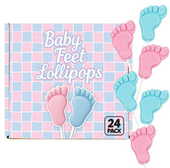 RBBZ Party front packaging showing 24 wrapped baby feet lollipops, easy party favors