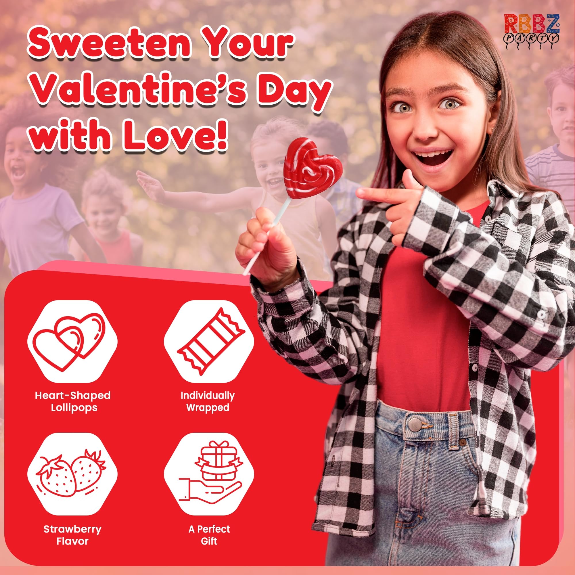RBBZ Party lollipop held in hand demonstrating convenient handheld size