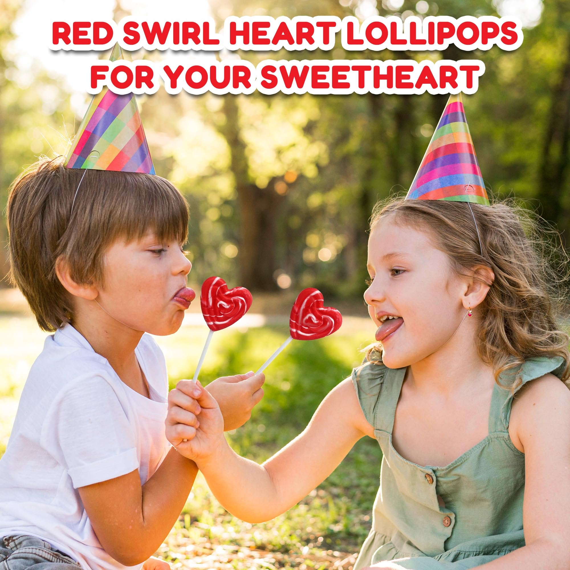 RBBZ Party close-up of a single heart swirl lollipop highlighting bright colors