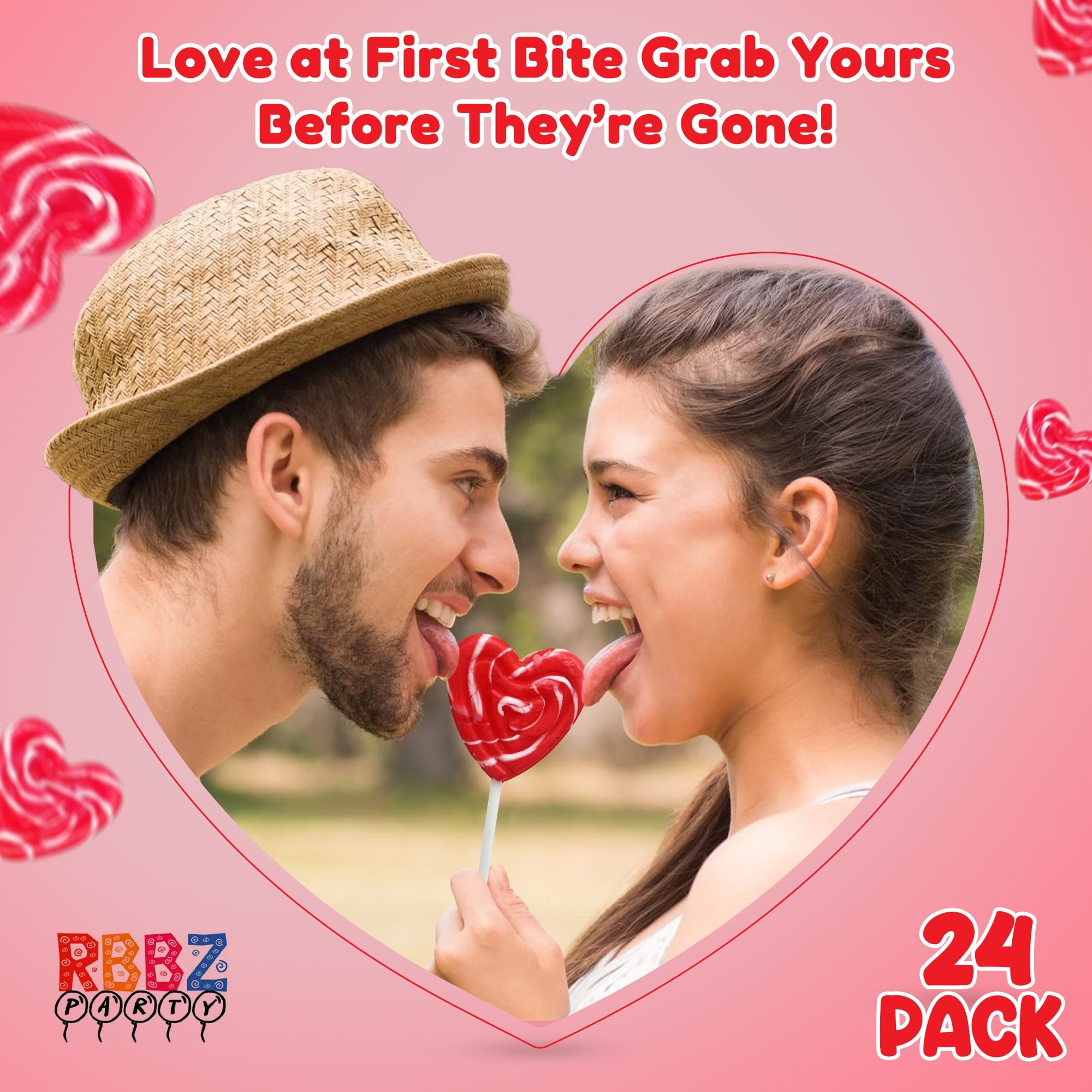 RBBZ Party lollipops stacked in clear favor bags for easy guest giveaways