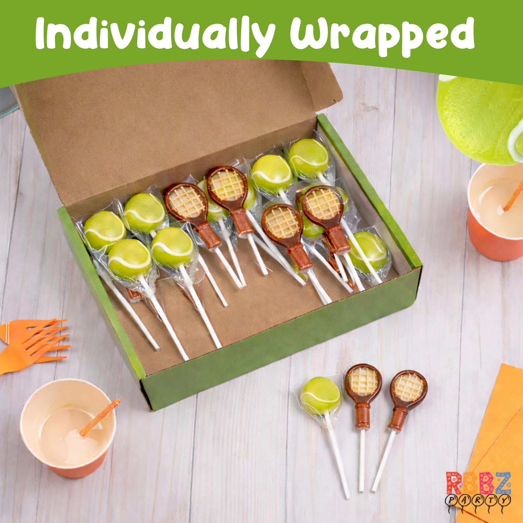 RBBZ Party individually wrapped lollipops stacked, easy-to-distribute and hygienic